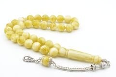 Gümüş Kaplama Kamçılı Hareli Bej Beyrut Kehribar Tesbih 10 Mm