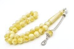 Gümüş Kaplama Kamçılı Hareli Bej Beyrut Kehribar Tesbih 10 Mm