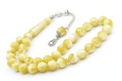 Gümüş Kaplama Kamçılı Hareli Bej Beyrut Kehribar Tesbih 10 Mm