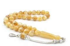 Gümüş Kaplama Kamçılı Hareli Kahverengi Beyrut Kehribar Tesbih 10 Mm