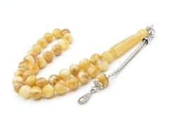 Gümüş Kaplama Kamçılı Hareli Kahverengi Beyrut Kehribar Tesbih 10 Mm