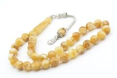 Gümüş Kaplama Kamçılı Hareli Kahverengi Beyrut Kehribar Tesbih 10 Mm