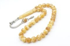 Gümüş Kaplama Kamçılı Hareli Kahverengi Beyrut Kehribar Tesbih 10 Mm