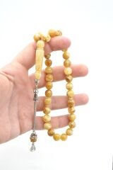 Gümüş Kaplama Kamçılı Hareli Kahverengi Beyrut Kehribar Tesbih 10 Mm