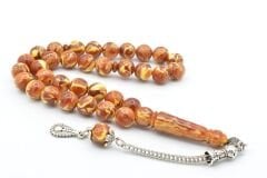 Gümüş Kaplama Kamçılı Bej Kahverengi Beyrut Kehribar Tesbih 10 Mm