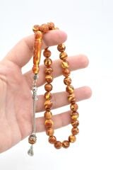 Gümüş Kaplama Kamçılı Bej Kahverengi Beyrut Kehribar Tesbih 10 Mm