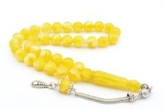 Gümüş Kaplama Kamçılı Hareli Sarı Beyrut Kehribar Tesbih 10 Mm