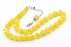 Gümüş Kaplama Kamçılı Hareli Sarı Beyrut Kehribar Tesbih 10 Mm