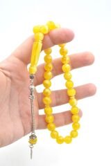 Gümüş Kaplama Kamçılı Hareli Sarı Beyrut Kehribar Tesbih 10 Mm