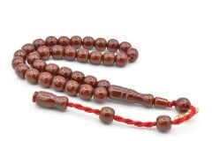 Hakkı Usta İmzalı Küre Kesim Bilek Boy Kahverengi Sıkma Kehribar Tesbih