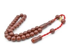 Hakkı Usta İmzalı Küre Kesim Bilek Boy Kahverengi Sıkma Kehribar Tesbih