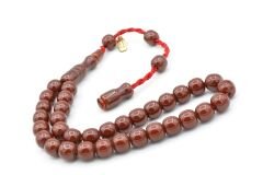 Hakkı Usta İmzalı Küre Kesim Bilek Boy Kahverengi Sıkma Kehribar Tesbih