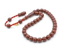 Hakkı Usta İmzalı Küre Kesim Bilek Boy Kahverengi Sıkma Kehribar Tesbih