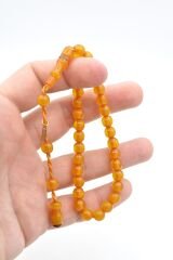 Hakkı Usta İmzalı Küre Kesim Bilek Boy Hareli Sarı Sıkma Kehribar Tesbih