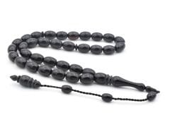 Sistemli Kapsül Kesim Hareli Siyah Toz Kehribar Tesbih