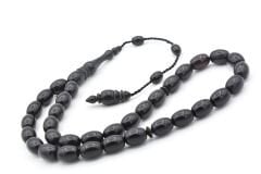 Sistemli Kapsül Kesim Hareli Siyah Toz Kehribar Tesbih