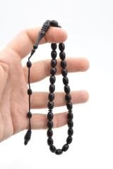 Sistemli Kapsül Kesim Hareli Siyah Toz Kehribar Tesbih