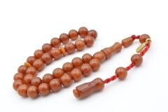 Hakkı Usta İmzalı Küre Kesim Bilek Boy Turuncu Sıkma Kehribar Tesbih