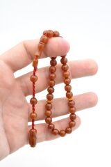 Hakkı Usta İmzalı Küre Kesim Bilek Boy Turuncu Sıkma Kehribar Tesbih