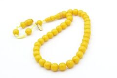 Hakkı Usta İmzalı Küre Kesim Bilek Boy Sarı Sıkma Kehribar Tesbih