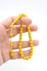 Hakkı Usta İmzalı Küre Kesim Bilek Boy Sarı Sıkma Kehribar Tesbih