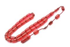 Ahmet Emin Usta İmzalı Neon Pembe Ateş Kehribar Tesbih