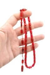 Ahmet Emin Usta İmzalı Neon Pembe Ateş Kehribar Tesbih