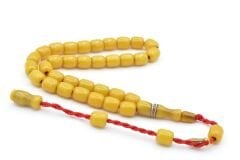 Hakkı Usta İmzalı Fıçı Kesim Bilek Boy Sarı Sıkma Kehribar Tesbih