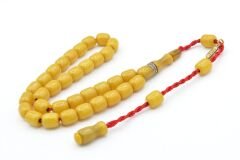 Hakkı Usta İmzalı Fıçı Kesim Bilek Boy Sarı Sıkma Kehribar Tesbih