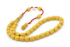 Hakkı Usta İmzalı Fıçı Kesim Bilek Boy Sarı Sıkma Kehribar Tesbih