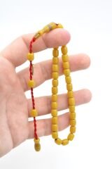 Hakkı Usta İmzalı Fıçı Kesim Bilek Boy Sarı Sıkma Kehribar Tesbih