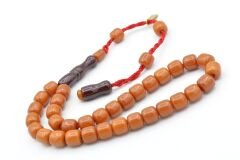 Hakkı Usta İmzalı Fıçı Kesim Bilek Boy Turuncu Sıkma Kehribar Tesbih