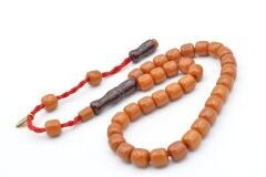 Hakkı Usta İmzalı Fıçı Kesim Bilek Boy Turuncu Sıkma Kehribar Tesbih