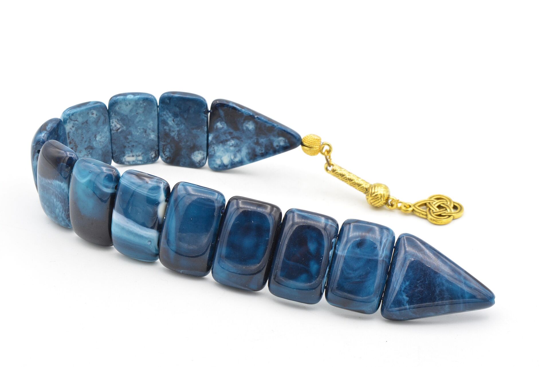 İri Taneli Hareli Lacivert Toz Kehribar Balık Tesbih 002