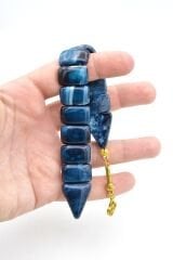 İri Taneli Hareli Lacivert Toz Kehribar Balık Tesbih 002