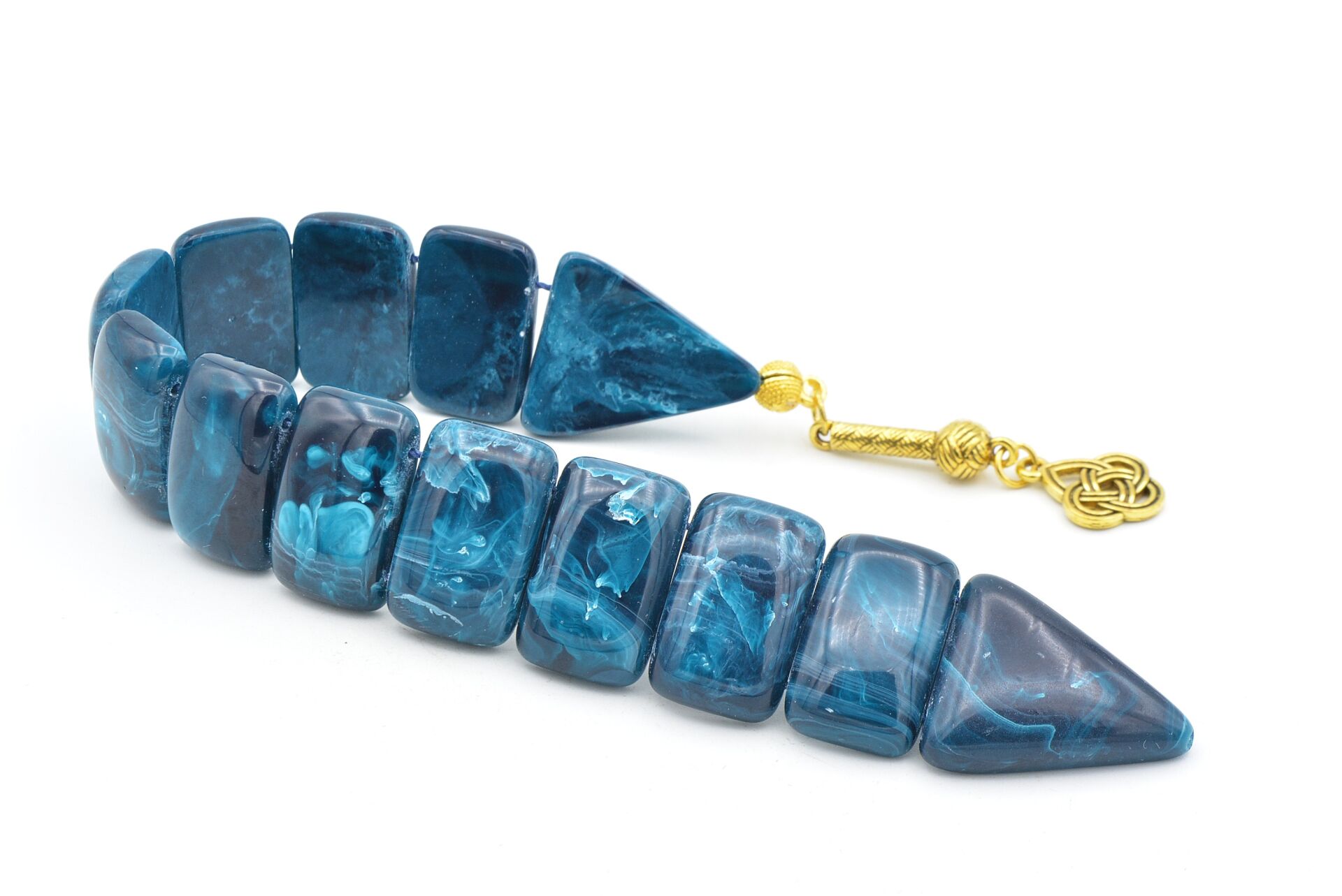 İri Taneli Hareli Lacivert Toz Kehribar Balık Tesbih 003