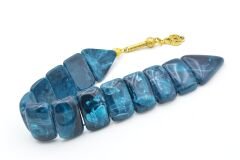 İri Taneli Hareli Lacivert Toz Kehribar Balık Tesbih 003