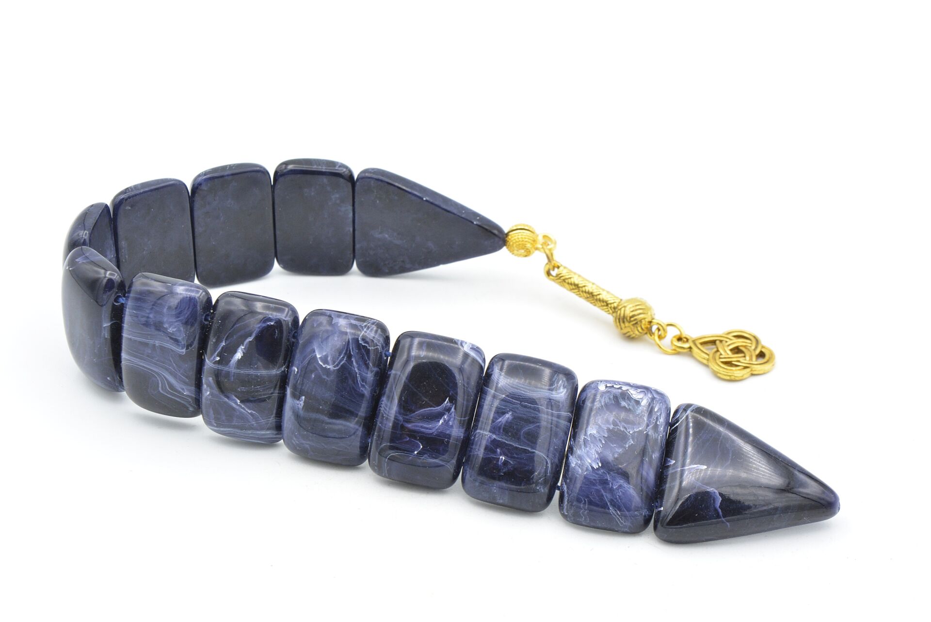 İri Taneli Hareli Koyu Lacivert Toz Kehribar Balık Tesbih 004