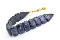 İri Taneli Hareli Koyu Lacivert Toz Kehribar Balık Tesbih 004