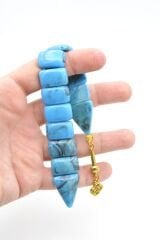 İri Taneli Hareli Turkuaz Toz Kehribar Balık Tesbih 002