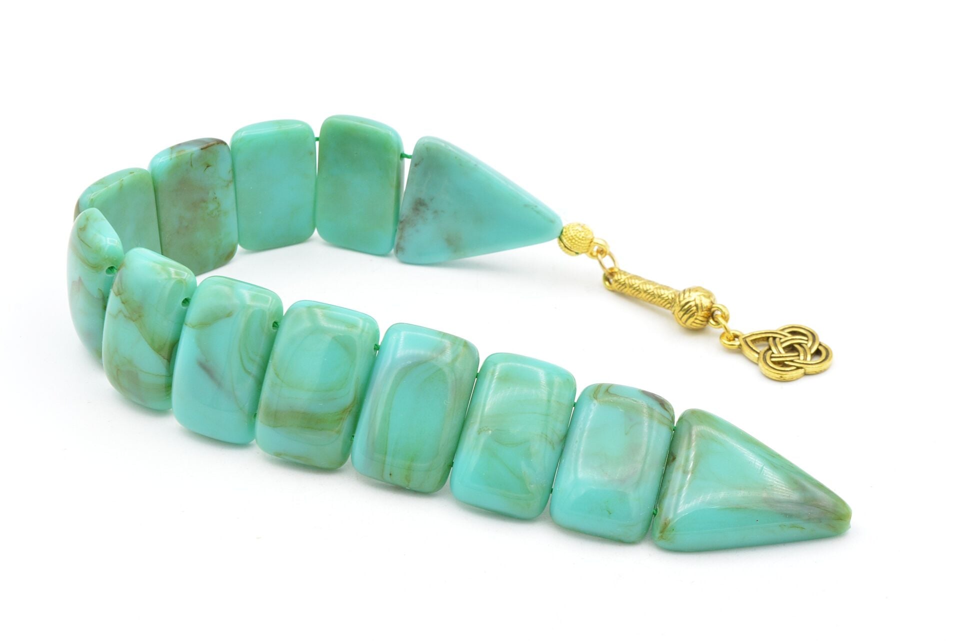 İri Taneli Hareli Turkuaz Toz Kehribar Balık Tesbih 003