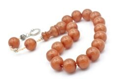 Sistemli Küre Kesim Damarlı Bej Sıkma Kehribar Efe Maskot Tesbih