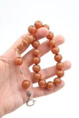 Sistemli Küre Kesim Damarlı Bej Sıkma Kehribar Efe Maskot Tesbih