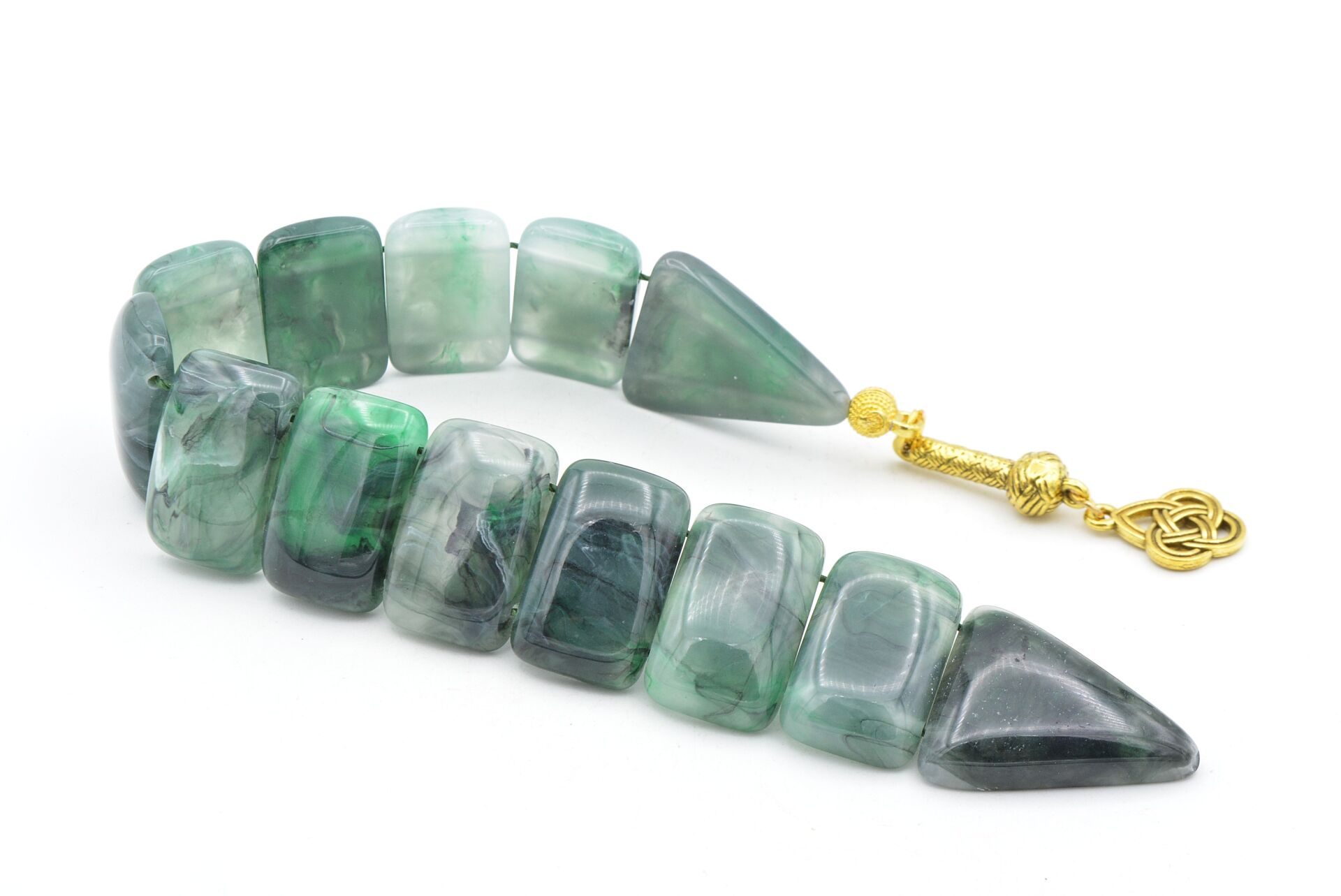 İri Taneli Hareli Yeşil Toz Kehribar Balık Tesbih