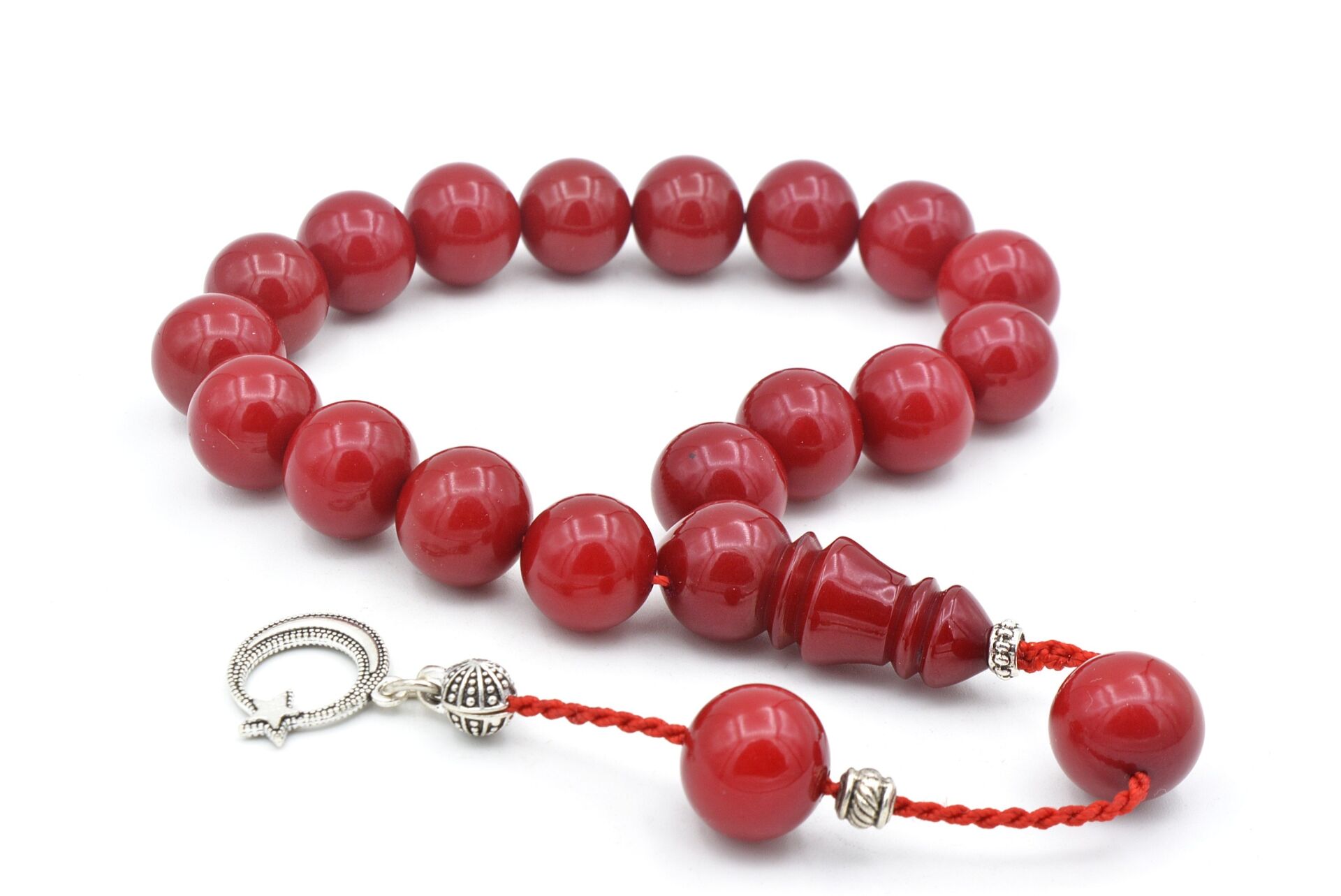 Sistemli Küre Kesim Kırmızı Sıkma Kehribar Efe Maskot Tesbih