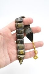 İri Taneli Hareli Koyu Yeşil Toz Kehribar Balık Tesbih