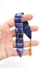 İri Taneli Hareli Lacivert Toz Kehribar Balık Tesbih 005