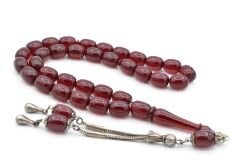 Şeffaf Delim Kapsül Kesim İri Boy Fuşya Ateş Kehribar Tesbih