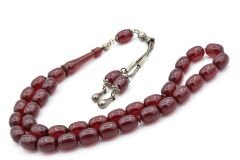 Şeffaf Delim Kapsül Kesim İri Boy Fuşya Ateş Kehribar Tesbih