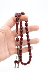 Şeffaf Delim Kapsül Kesim İri Boy Fuşya Ateş Kehribar Tesbih